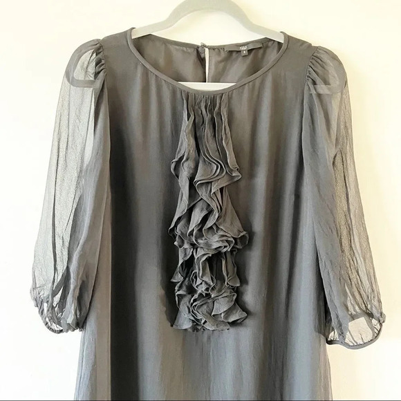 Tibi Little Black Dress Silk Ruffles Size 8 Sheer Long Sleeves Dance Homecoming‎ - Picture 6 of 6